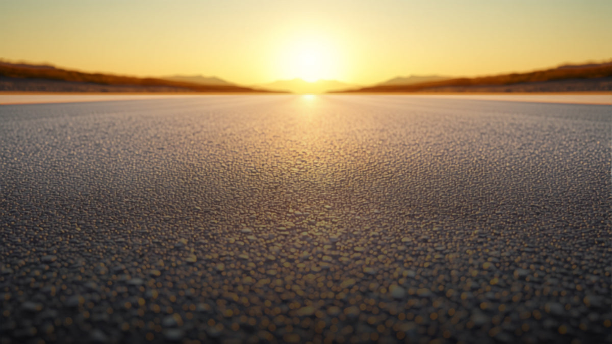 Freshly repaired smooth asphalt road at golden hour